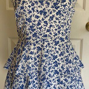 THE GOOD DRESS, white blue floral Rosalie halter sundress, S